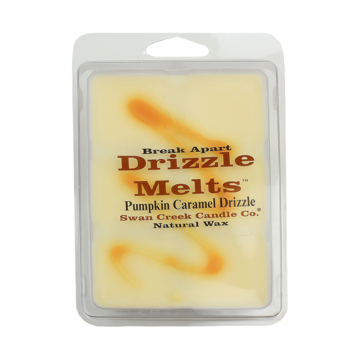 Clamshell pack of natural wax melts with pumpkin caramel drizzle scent for home fragrance and ambiance