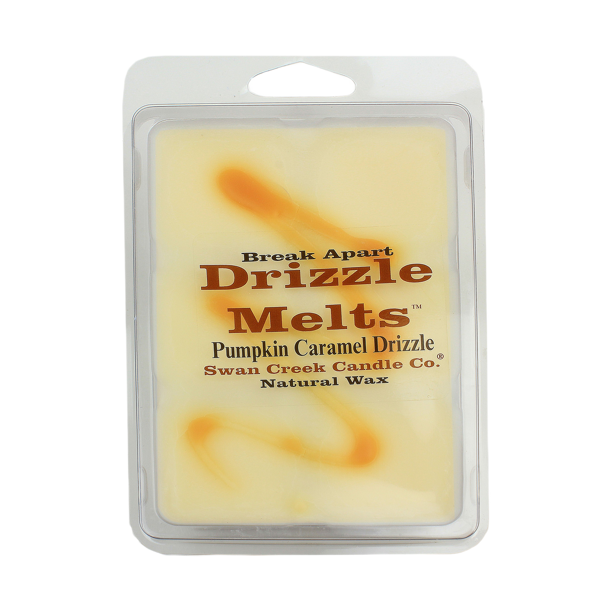 Clamshell pack of natural wax melts with pumpkin caramel drizzle scent for home fragrance and ambiance
