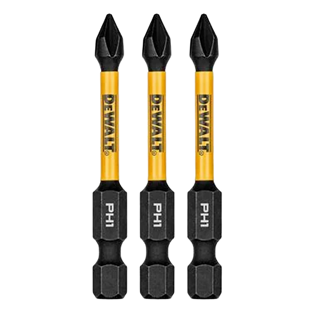 Set of three yellow and black Flextorq Phillips #1 screwdriver drill bits in power tool accessories under $50 collection