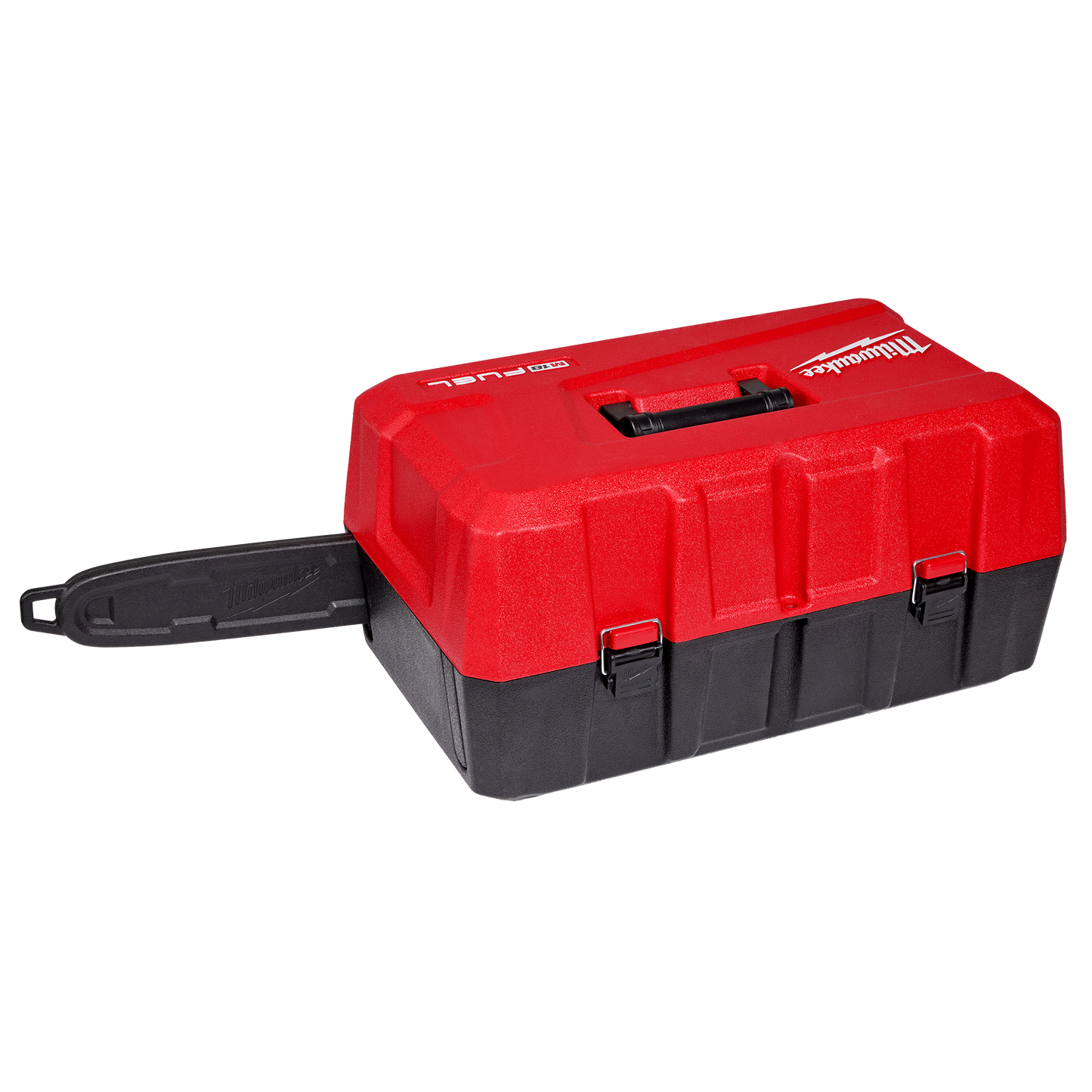Durable red and black hard case with handle designed for secure storage of top handle chainsaws in home improvement tasks