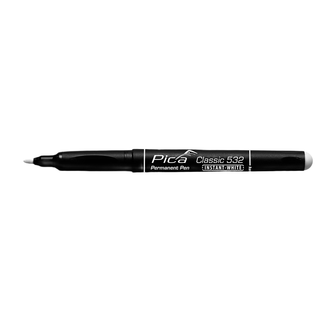 Black Pica Classic 532 permanent pen with instant-white tip for marking on various surfaces in hand and woodworking tools