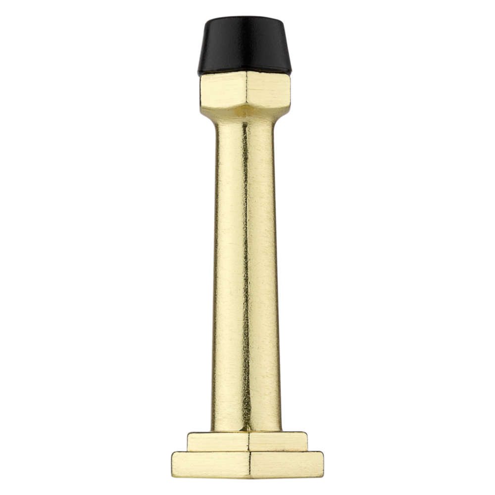 Brushed gold 3-inch door stop with black rubber tip for wall protection in door accessories and home improvement tools collections