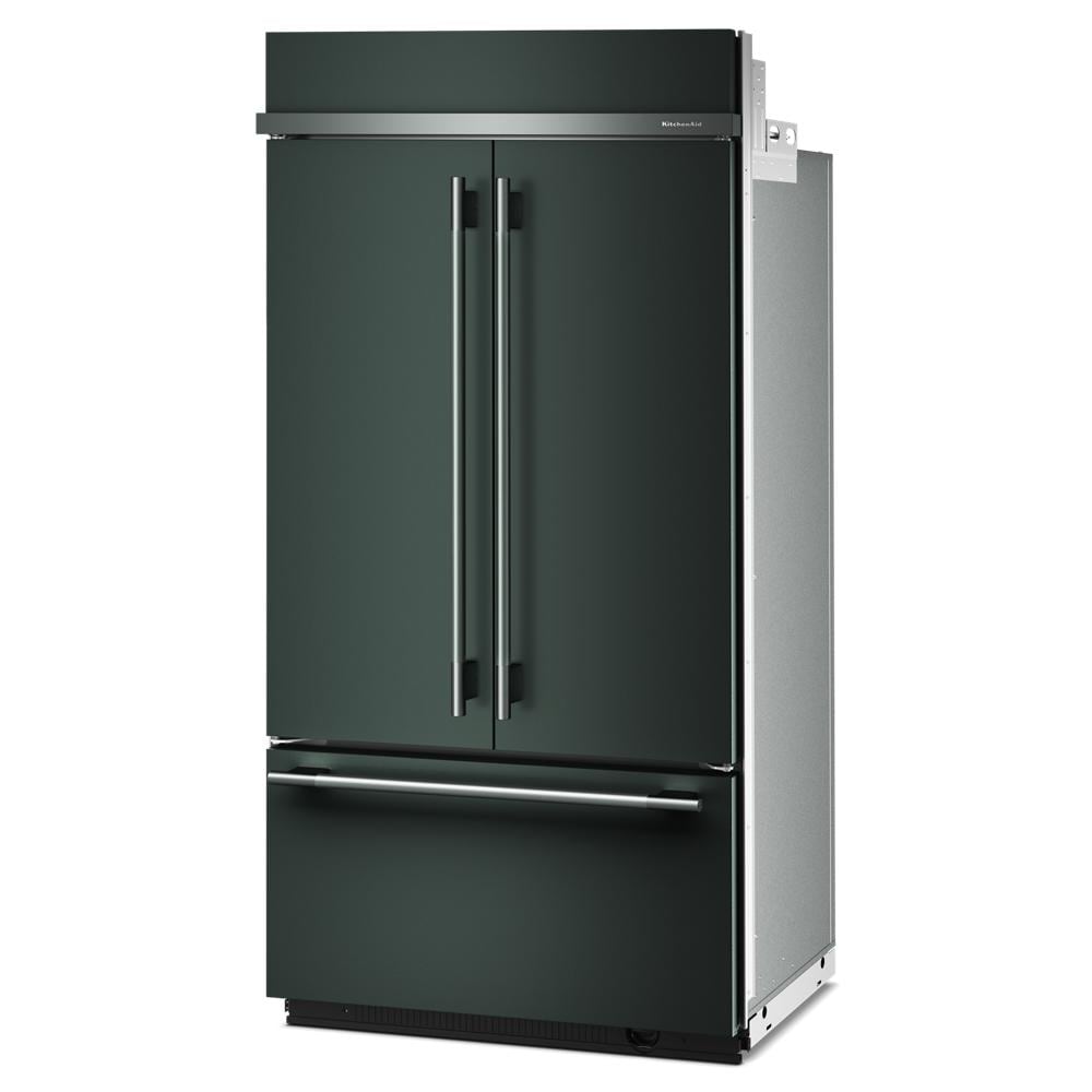 Built-in 42-inch French door refrigerator with bottom freezer in matte green from KitchenAid Appliances collection