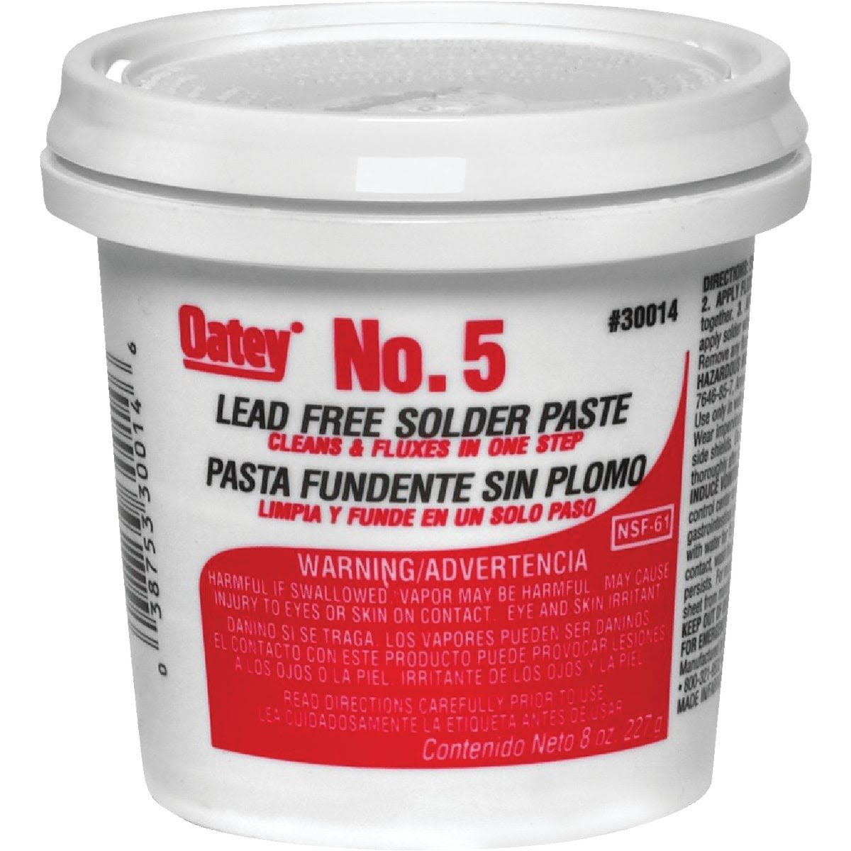 White container of lead-free solder paste with red and black text for tools and home improvement use