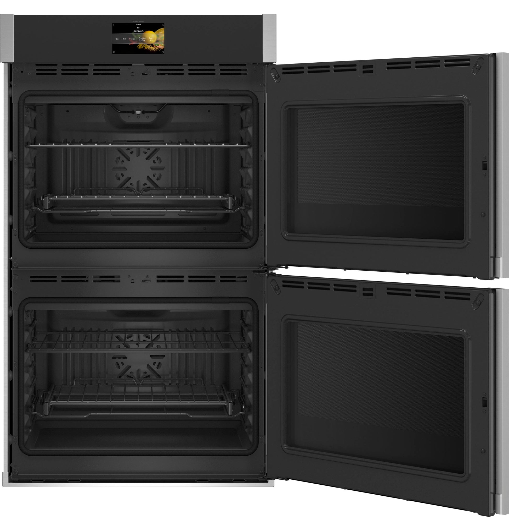 Built-in double wall oven with convection, stainless steel finish, and right-hand side-swing doors in kitchen appliances collections