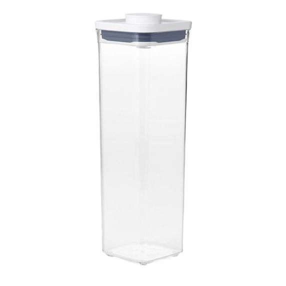 Clear tall square container with push-button lid for countertop storage and kitchen organization under $50 collections