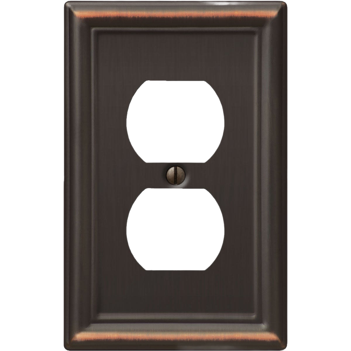 Aged bronze stamped steel 1-gang outlet wall plate in electrical and home improvement collections