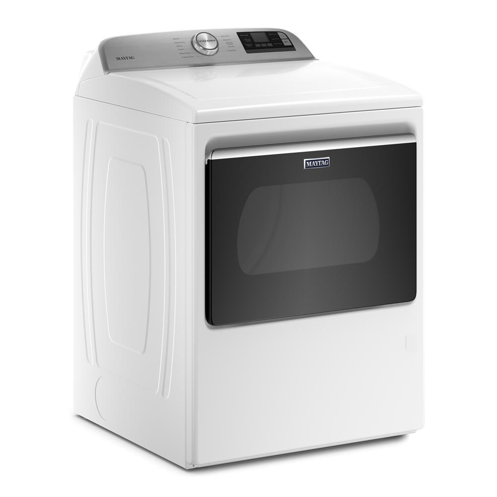 White smart top load gas dryer with dark glass door and digital control panel from Dryers and Appliances collections