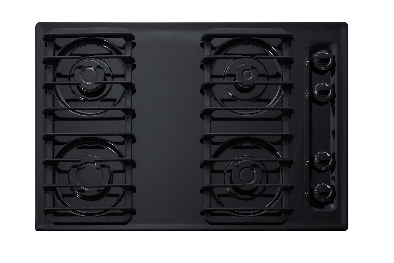 Black 4-burner gas cooktop with control knobs on the right for efficient home cooking and kitchen upgrades