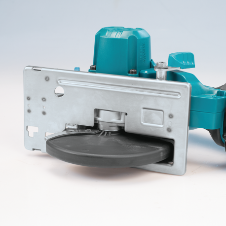 Close-up view of cordless metal cutting saw with brushless motor for Makita battery powered power tools collection