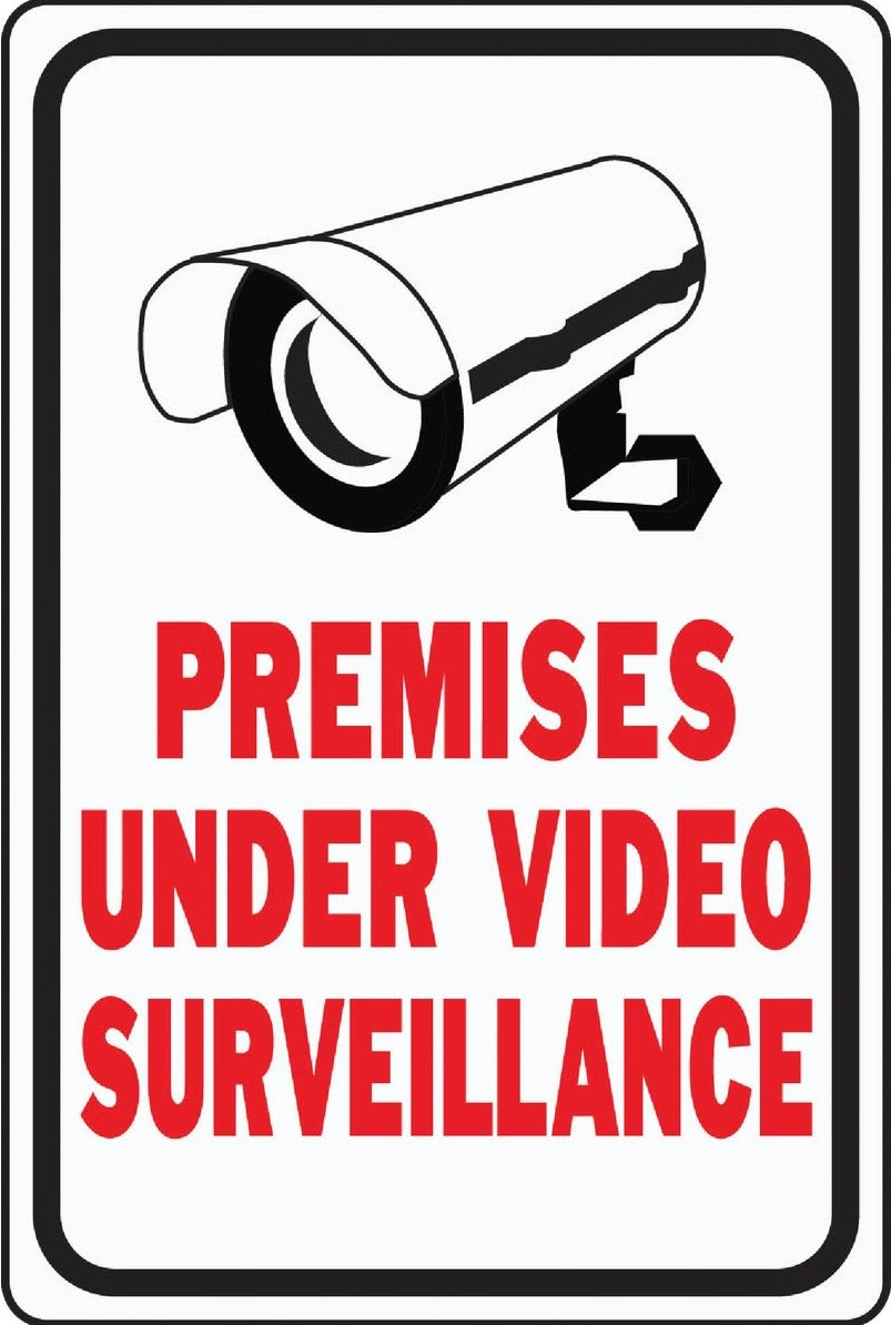 Aluminum traffic sign in Hardware collection warning of premises under video surveillance in bold red text