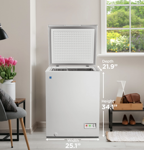 5 Cuft Chest Freezer, 1 Basket, Up Front Temp Control, 5 Yr Warranty