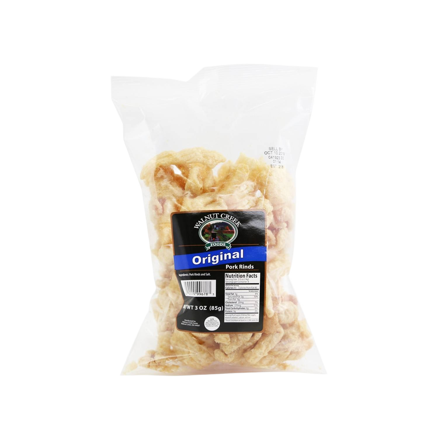 Clear bag of original flavored pork rinds snack in 3 oz size for Chips & Snacks under $25 Food & Beverage collection