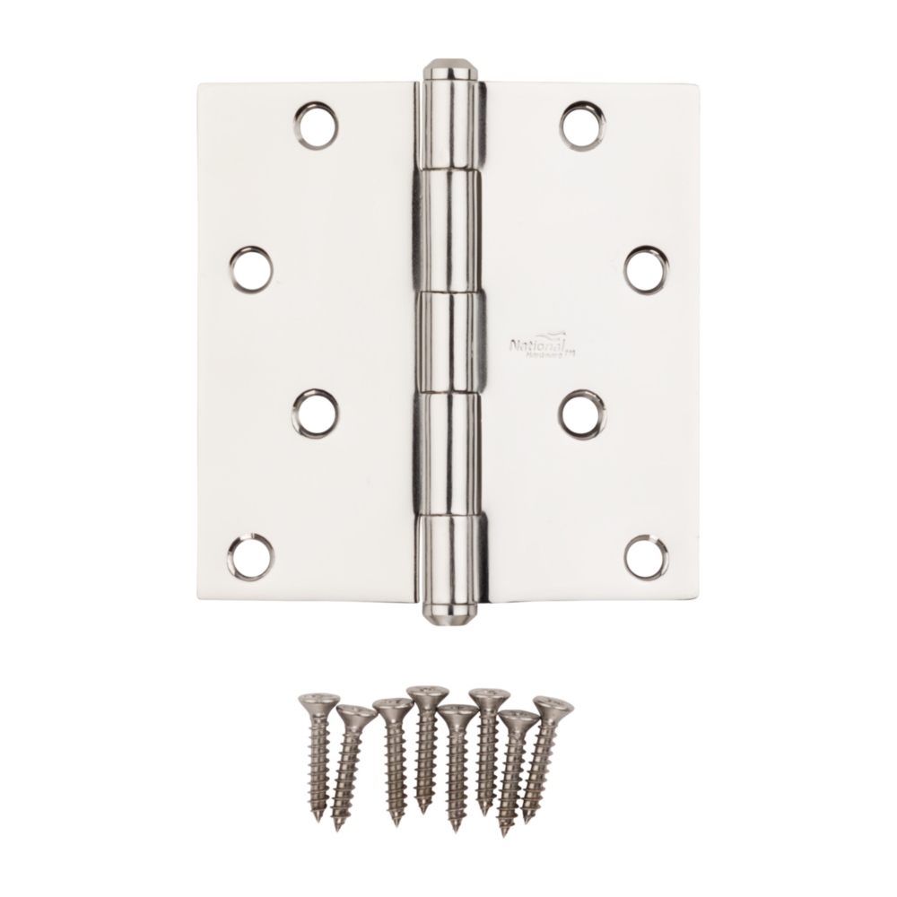 4-inch stainless steel door hinge with corrosion resistance and included mounting screws for durable home improvement projects