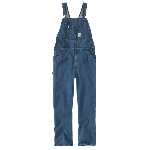 Men's durable loose fit denim bib overall in darkstone with adjustable shoulder straps and multiple pockets for workwear