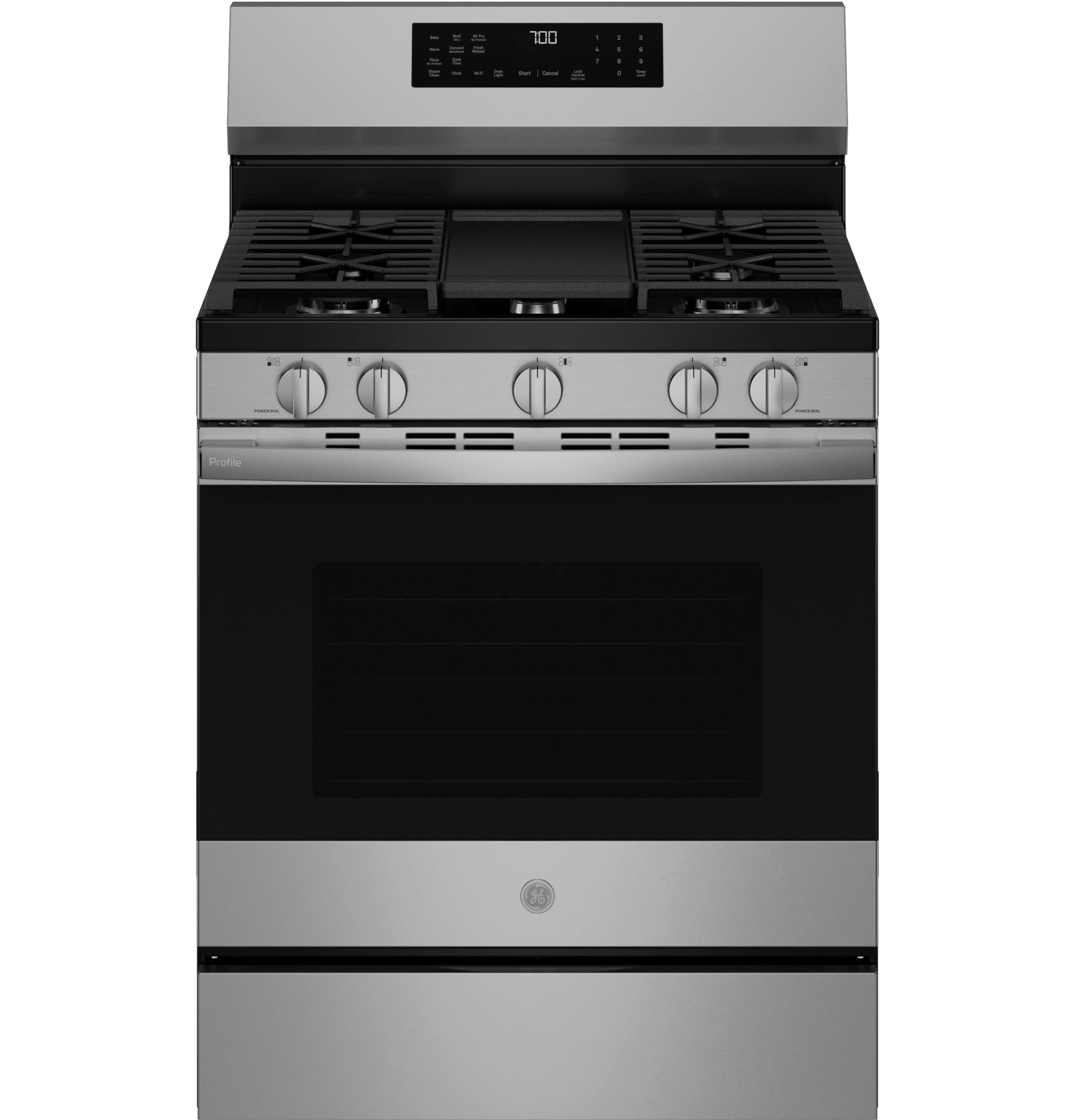 Stainless steel freestanding gas range with convection oven, five knobs, digital display, in Ranges & Kitchenware collections