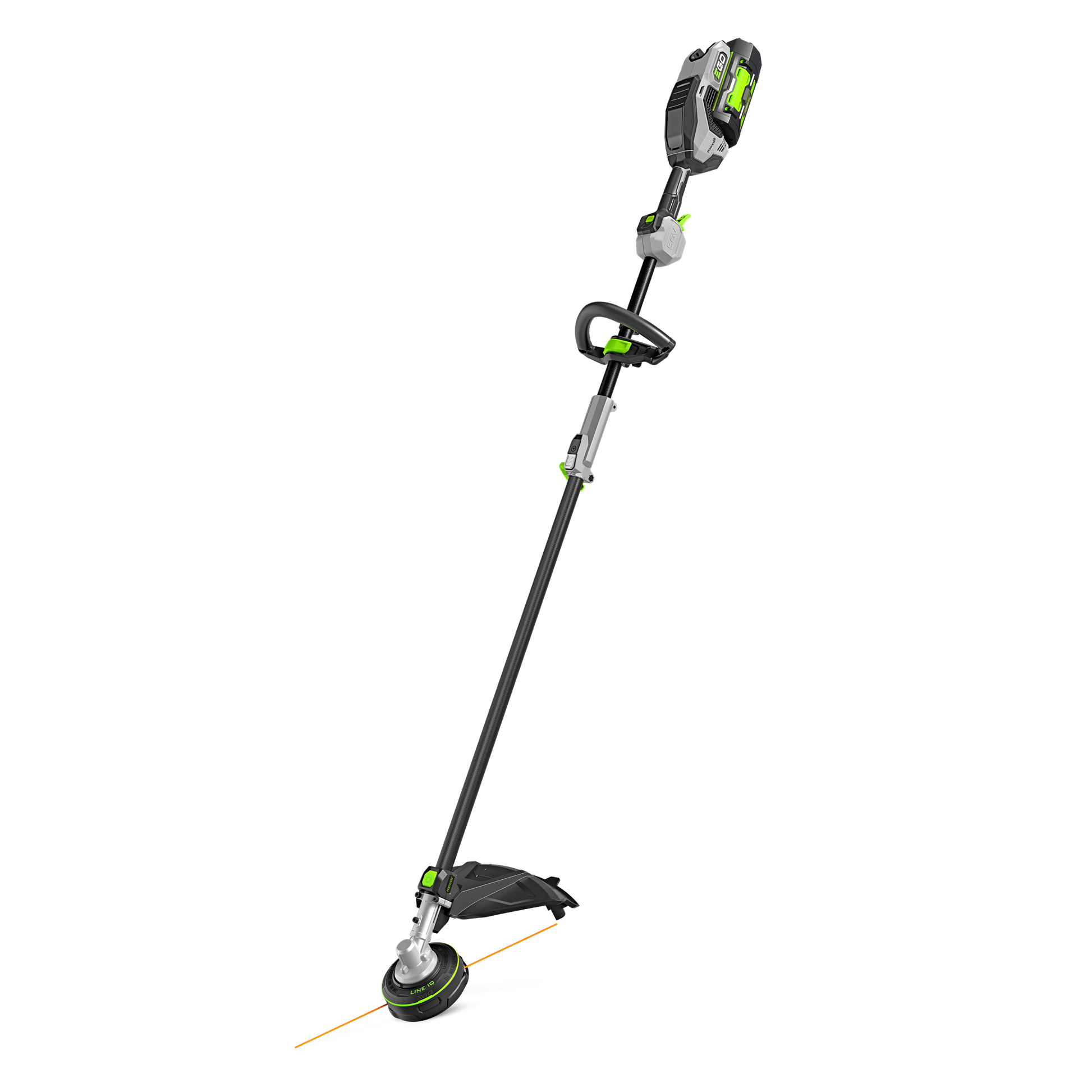 Cordless electric string trimmer with multi-head system, battery, and charger from EGO for power tools and home improvement.