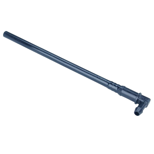 Black plastic fuel pick up line with angled connector for automotive and tractor engine parts accessories