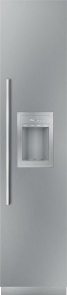 Built-in freezer column with stainless steel panel, right hinge, and external ice and water dispenser in kitchen appliances collection