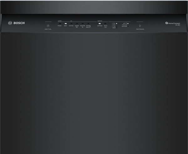 Front view of black 24-inch Bosch dishwasher control panel with buttons and indicator lights for Kitchen & Kitchenware collection