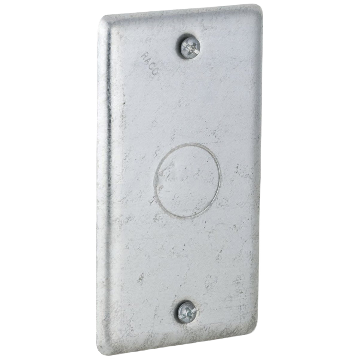 Galvanized steel knockout cover plate with screws for electrical box protection in home improvement use