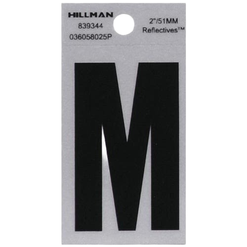 Black reflective square cut letter M sticker on gray backing for home improvement and tool labeling use