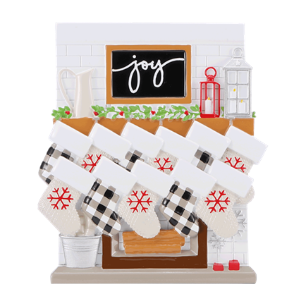 Cozy fireplace mantle ornament with festive stockings and holiday lanterns from Christmas Ornaments & Tree Decorations collection