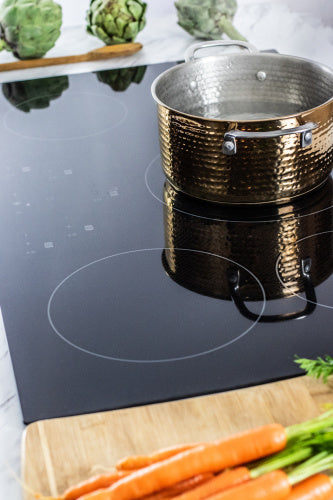 European black mirror induction cooktop with five zones and premium SCHOTT glass surface for kitchen appliances use