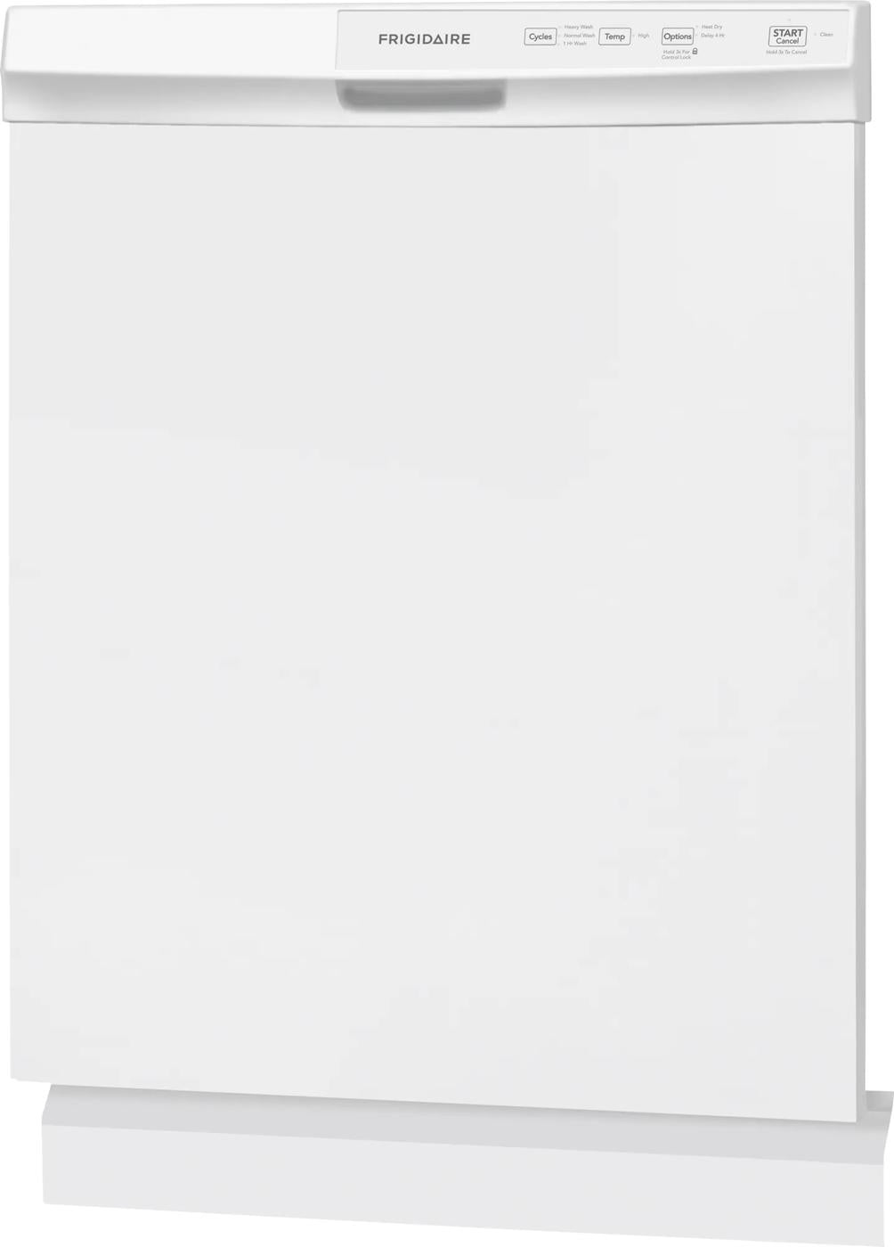 White built-in dishwasher with top control panel and buttons in kitchenware and appliances collections