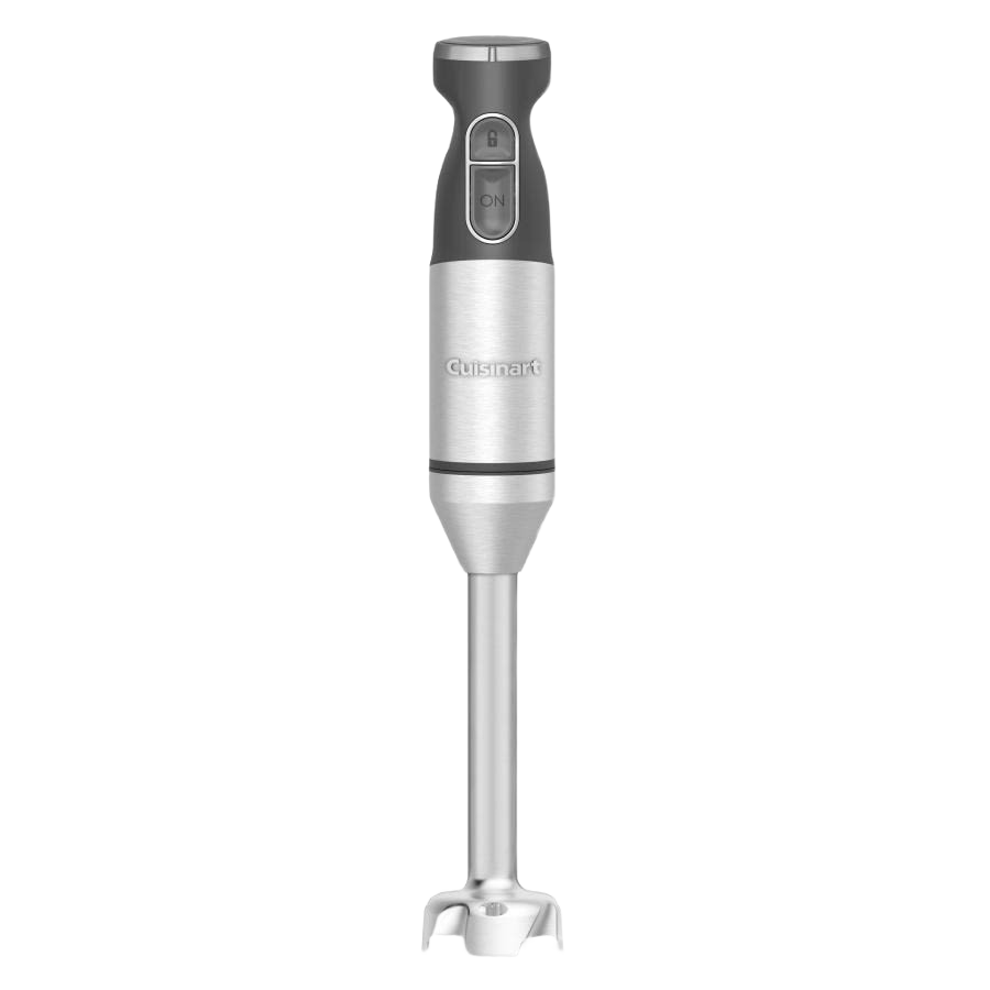 Stainless steel variable speed hand blender with ergonomic grip and one-touch control for kitchen and home use