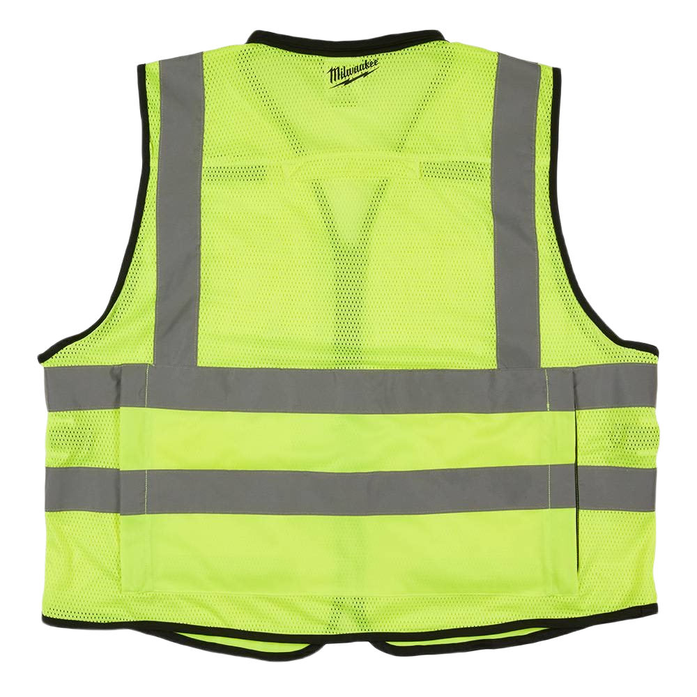 Yellow mesh safety vest with reflective stripes for enhanced visibility in safety gear and home improvement collections