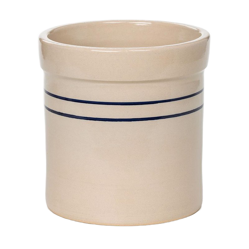 3/4 gallon stoneware crock with classic blue stripe design, durable kitchenware for storage and decor under $50