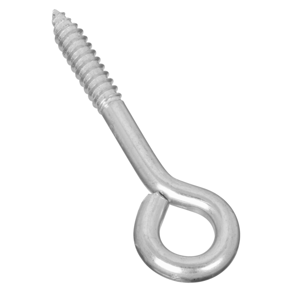 Zinc-plated screw eye with threaded tip for fastening in hardware, hooks & eyes, and home improvement tools under $50