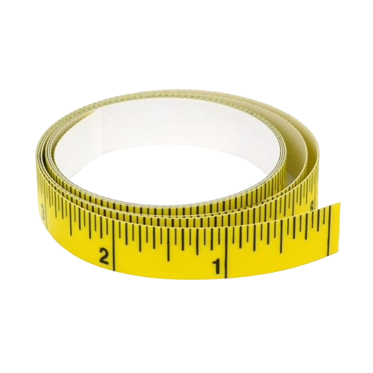 Yellow self-adhesive measuring tape with black markings, suitable for woodworking and home improvement tools collections