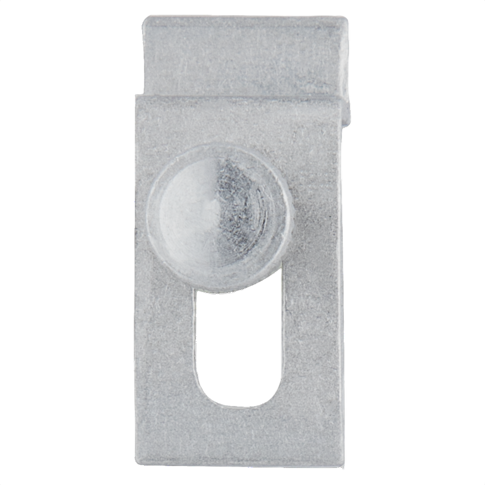 Extruded aluminum storm door clip with keyhole-shaped slot for securing screens in door accessories collection