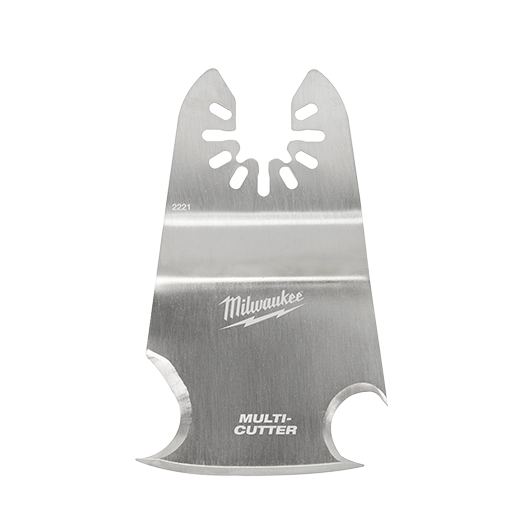 Silver metal multi-cutter scraper blade with Milwaukee logo designed for tools and home improvement projects