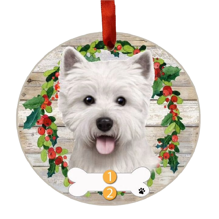 E&S Pets Personalized Westie Face Wreath Ornament