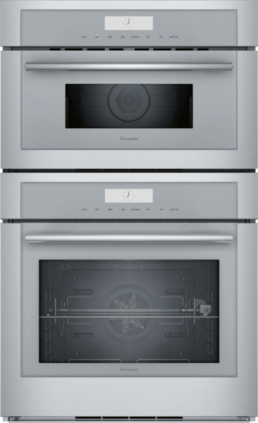 Stainless steel built-in double oven with speed oven, digital control panel in Wall Ovens and Thermador collections