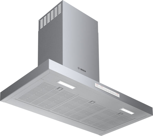 Stainless steel wall-mounted range hood with bright LED lights and vent filters for kitchen appliance collection