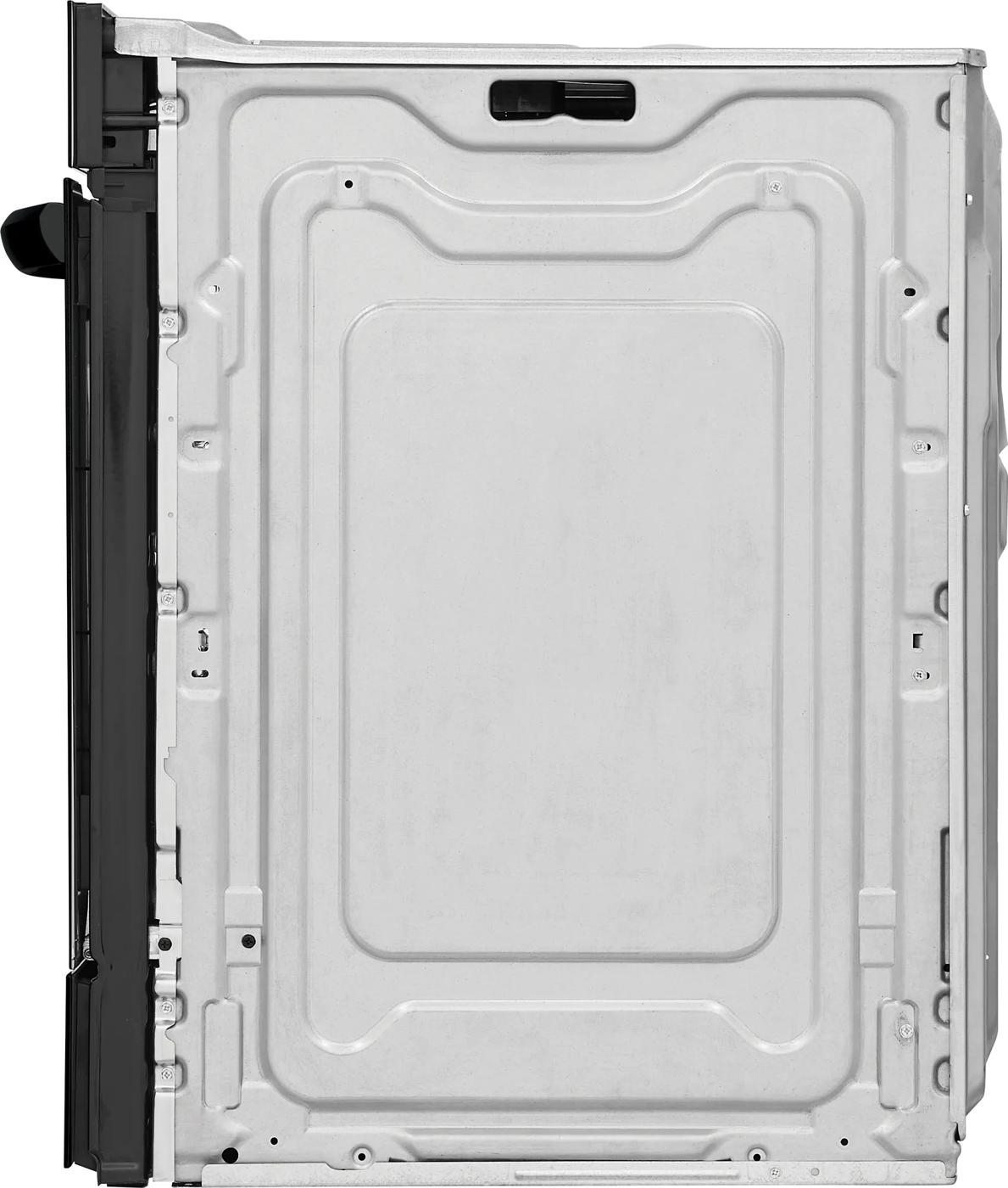 Side view of a stainless steel built-in cavity for a 24-inch electric wall oven in kitchen appliances collection