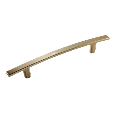 Sleek golden champagne curved cabinet pull with 5-1/16 inch center spacing for hardware and furniture accessories collections