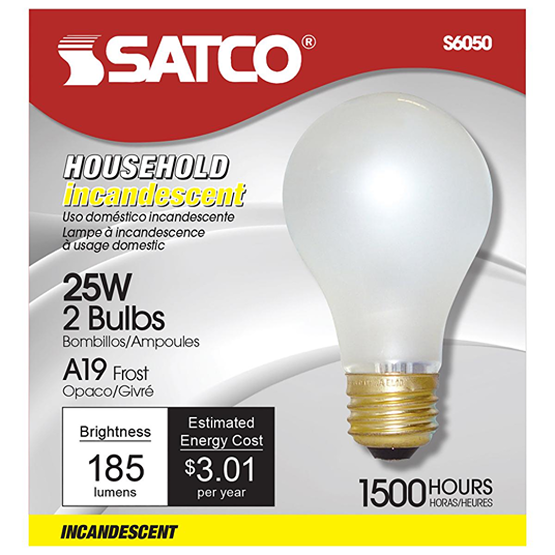 Pair of frosted A19 incandescent bulbs with brass bases, 25 watt for home lighting and electrical use under $50 collections