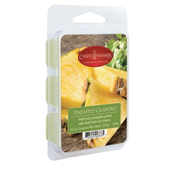 Clamshell package of pineapple cilantro scented wax melts with fresh fruit image on label for home fragrance