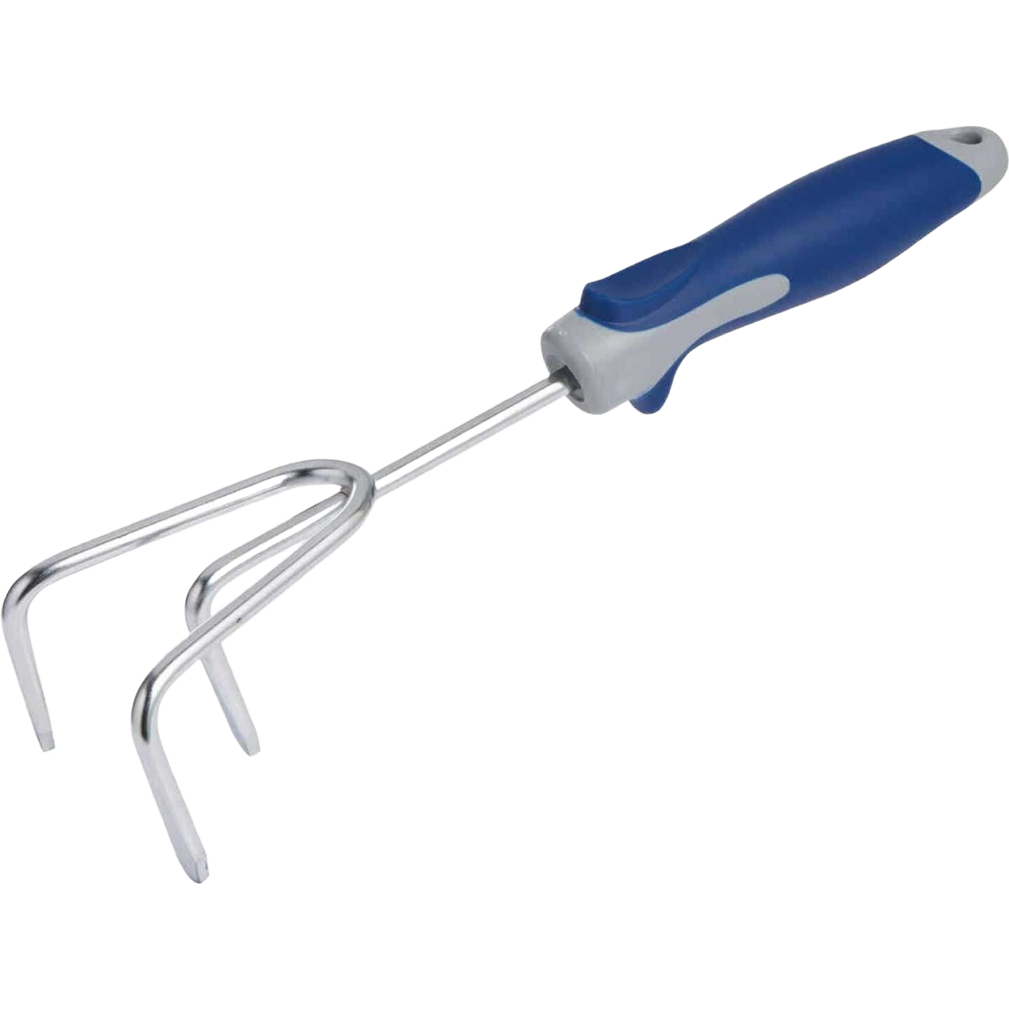 Chrome-plated hand cultivator with ergonomic blue and gray handle for gardening and outdoor tool tasks under $50 collections