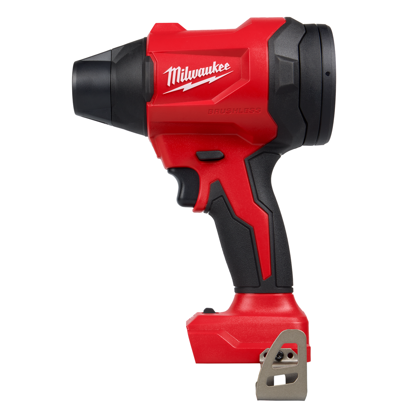 Red and black brushless cordless blower with ergonomic grip and compact design, part of Milwaukee M18 electric power tools at Hartville Hardware for home improvement.