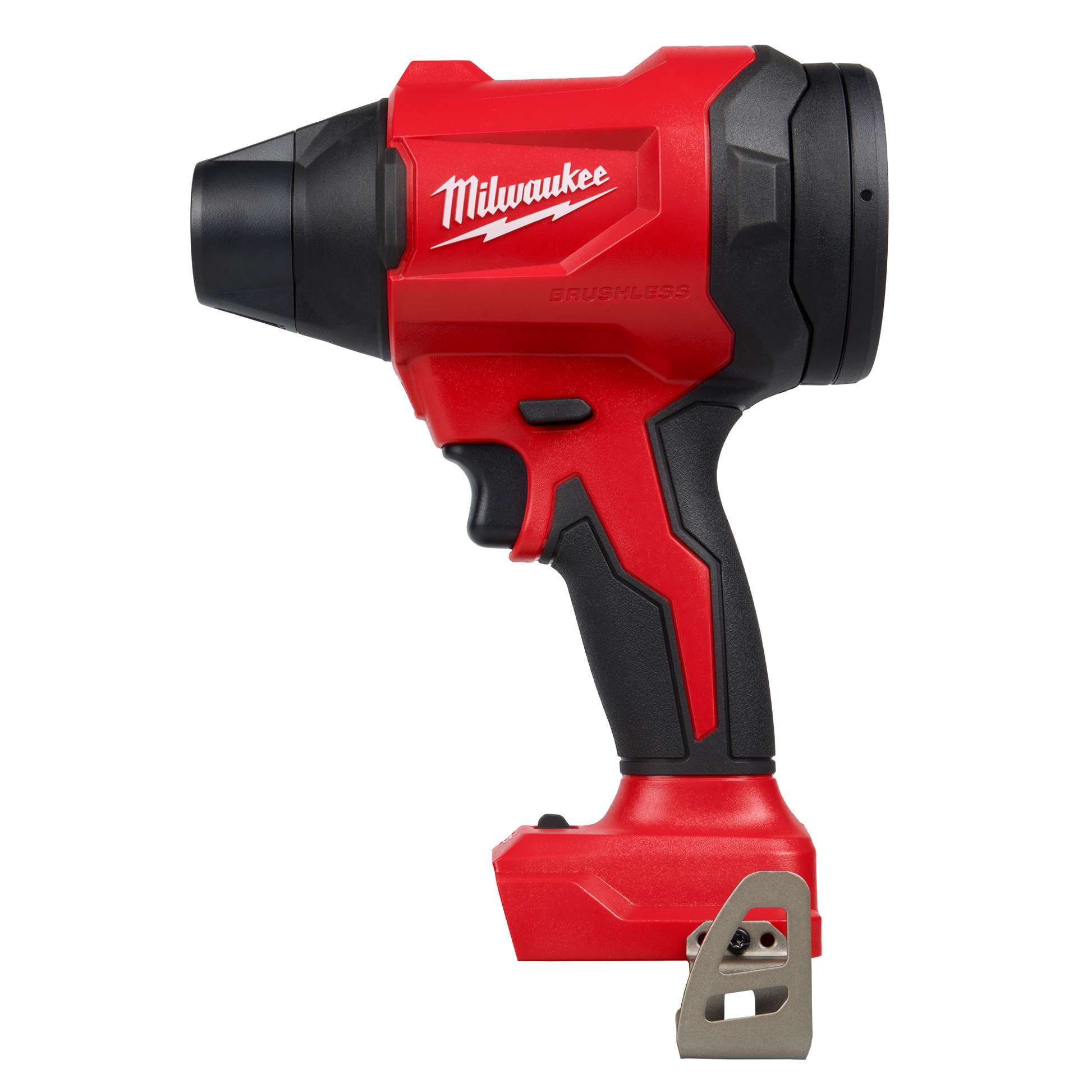 Red and black brushless cordless blower with ergonomic grip and compact design, part of Milwaukee M18 electric power tools at Hartville Hardware for home improvement.