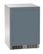 24 inch beverage center with panel-ready blue door, stainless steel frame, and ventilation grille from kitchen appliances collection