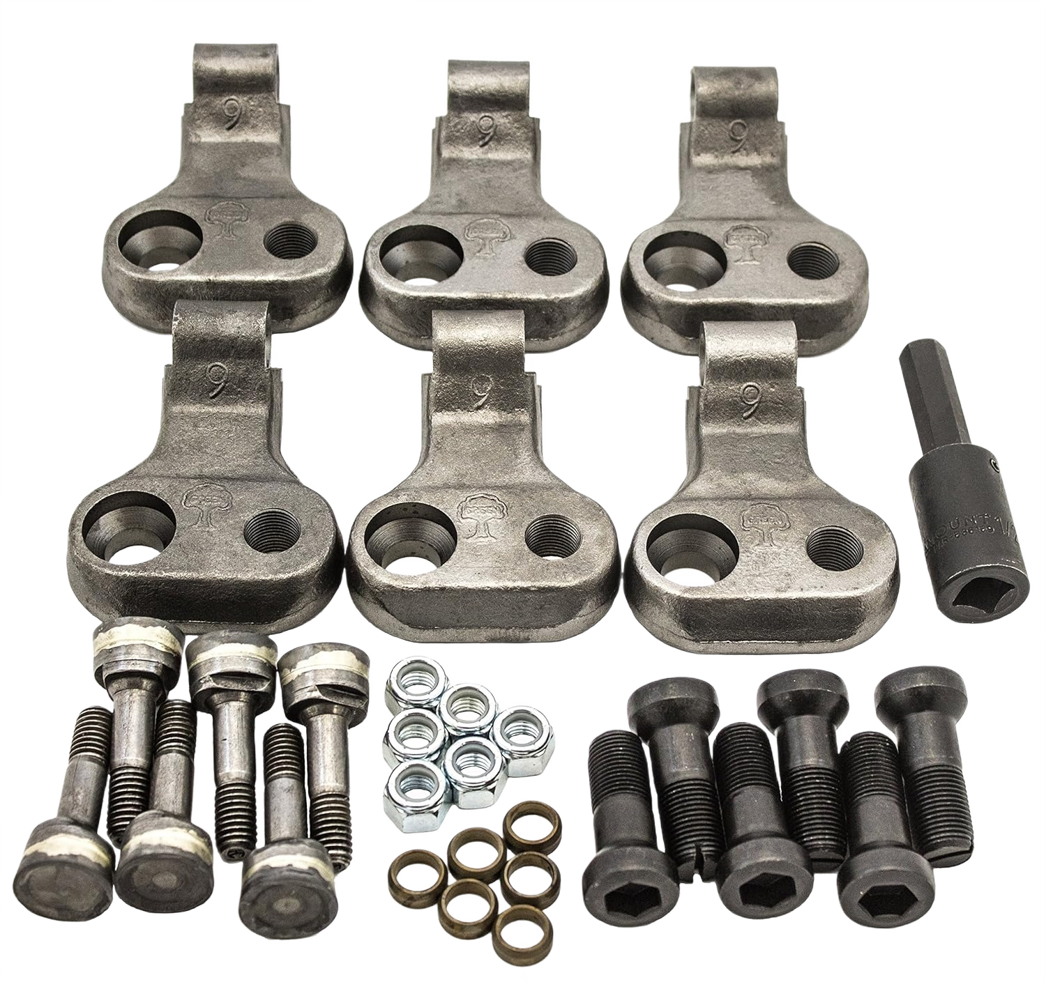 Set of heavy-duty metallic cutting teeth and bolts for stump grinder upgrade, designed for enhanced performance, ideal for Parts & Lubricants and All Products collections.