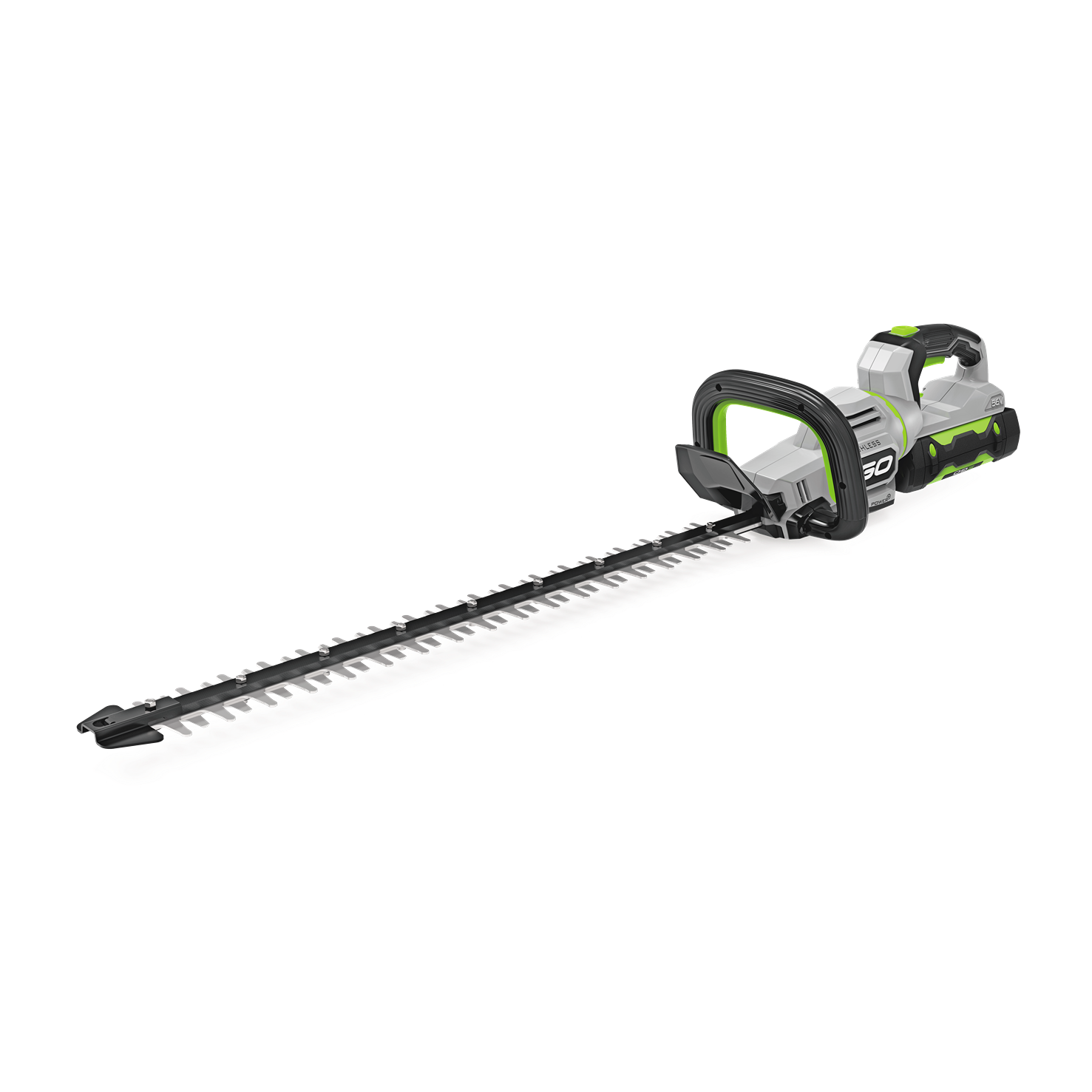 Cordless hedge trimmer with 26-inch dual-action blades and battery for outdoor power equipment and lawn care tools