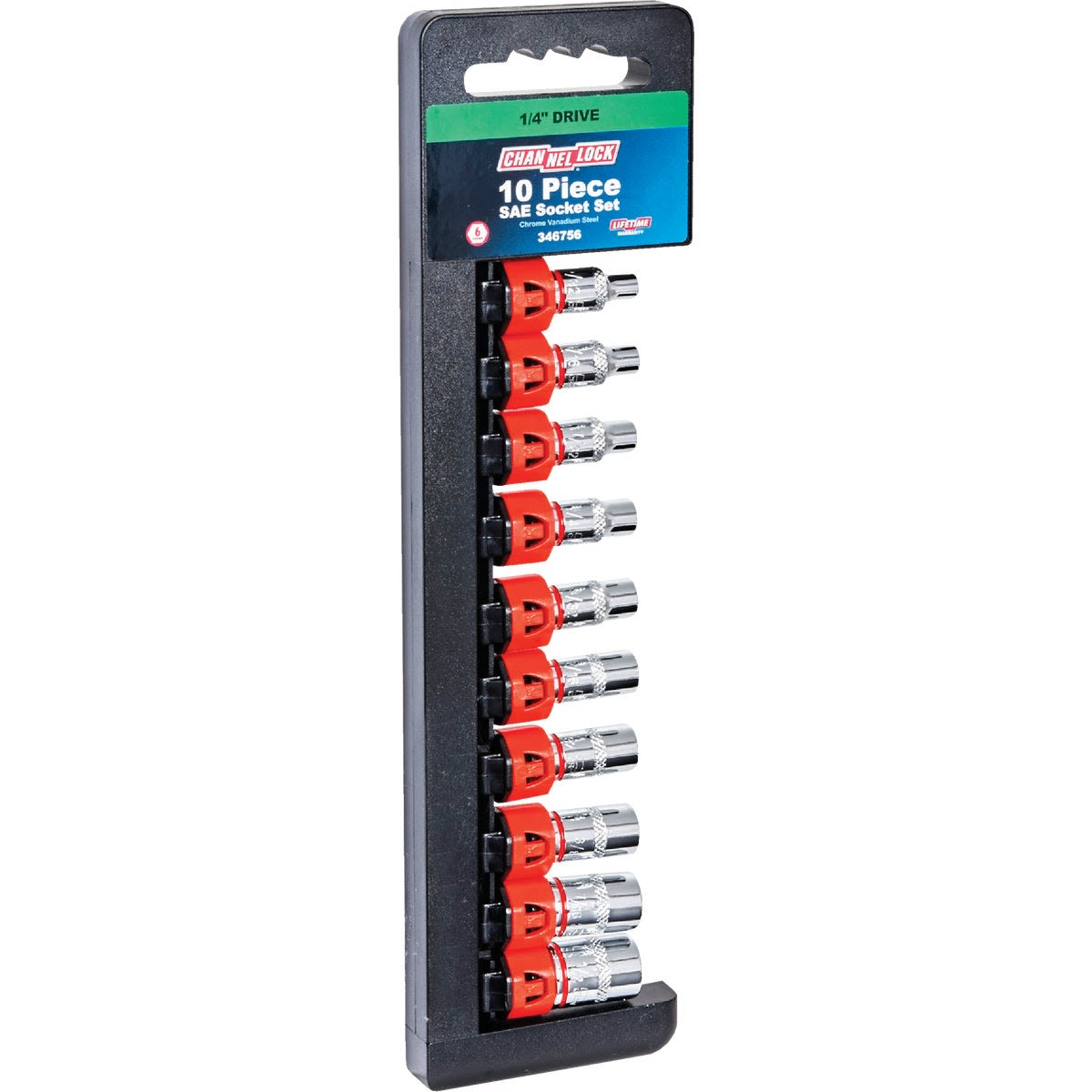 Set of 10 polished shallow sockets with 6-point design and quarter-inch drive for precision in home improvement tasks